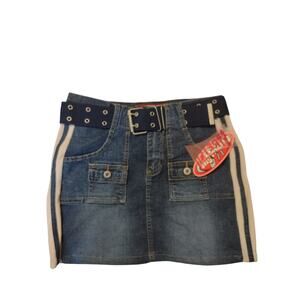 Vanilla Star Y2K Denim Mini Skirt 5 Velvet Sides Belt Preppy Grunge 4th of July‎